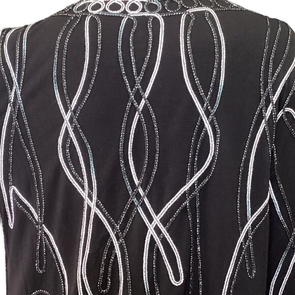 Lauren Michelle Embroidered Flowy Evening Jacket L Black White Silver 224H - Picture 8 of 9